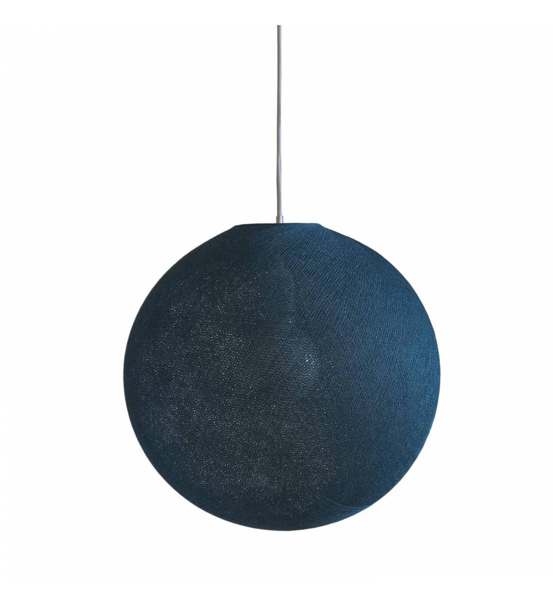 Abat-jour globe bleu paon 50 et sa suspension - Suspension simple - La Case de Cousin Paul