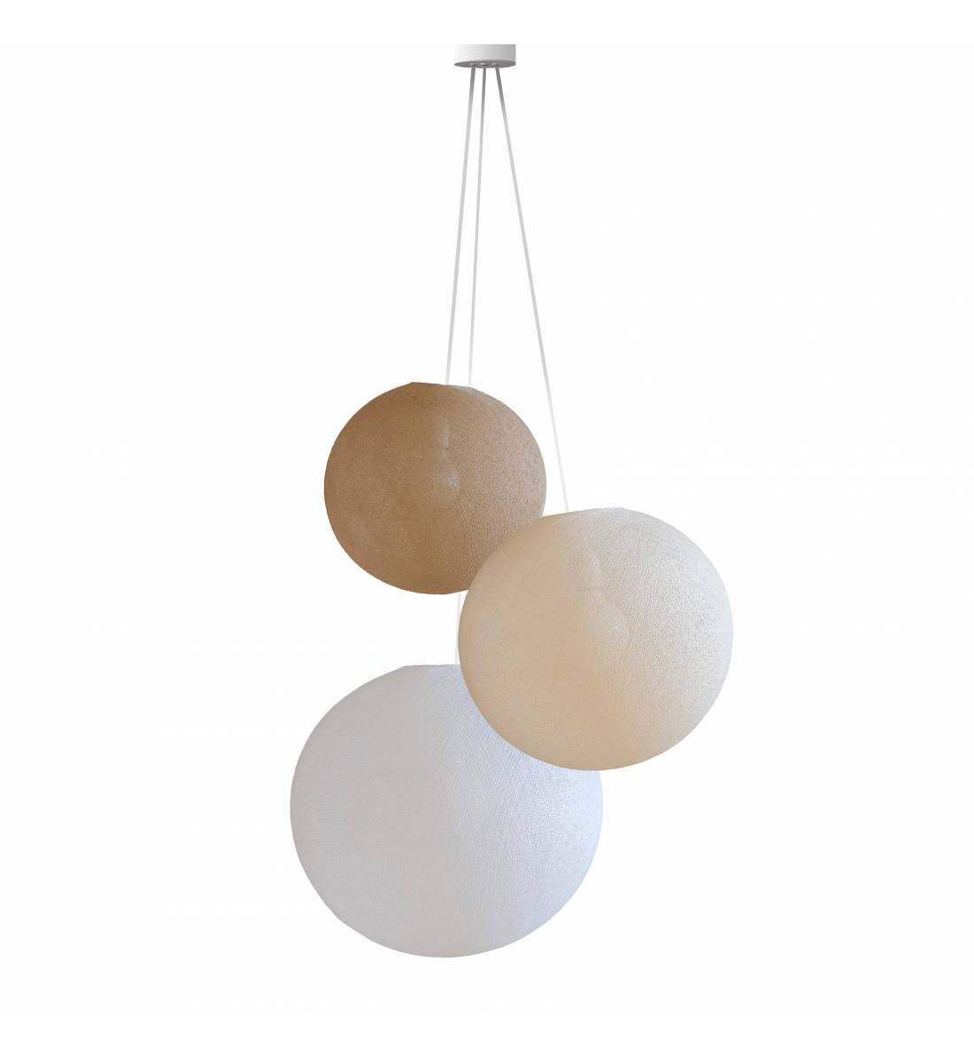 Triple lighting sand - ecru - white globes - Pendant lamp 3 - La Case de Cousin Paul