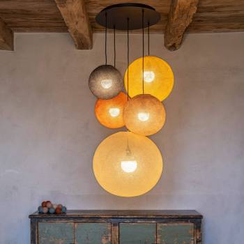 Grand plafonnier noir 5 globes - hiver - Ceiling light 5 - La Case de Cousin Paul