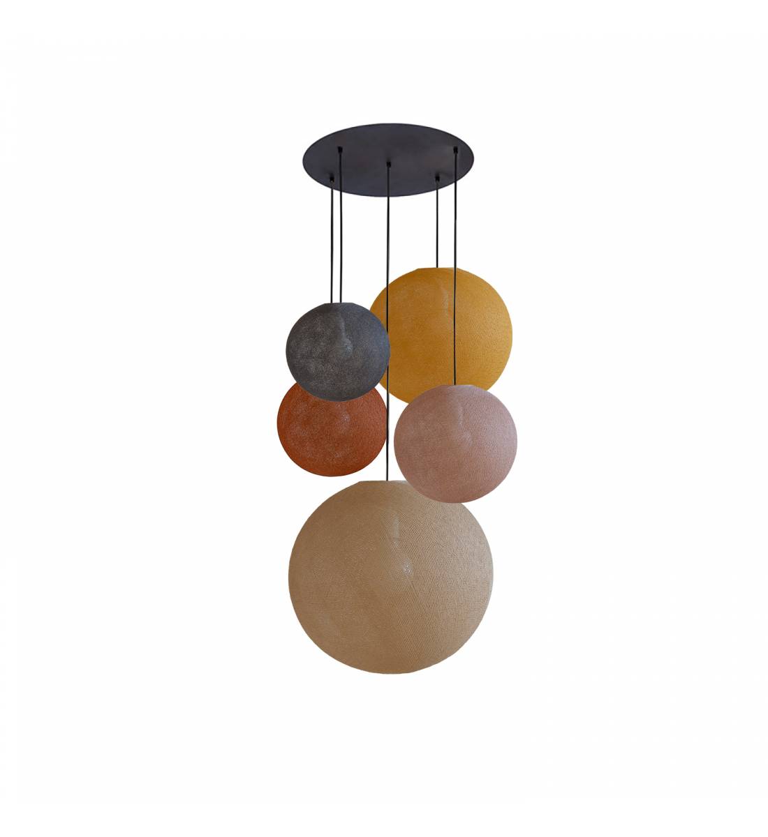 Grand plafonnier noir 5 globes - hiver - Ceiling light 5 - La Case de Cousin Paul