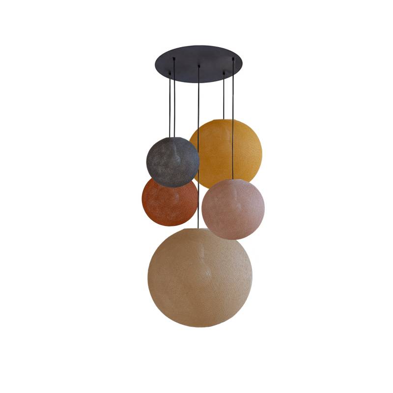 Grand plafonnier noir 5 globes - hiver - Ceiling light 5 - La Case de Cousin Paul