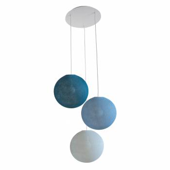 Plafonnier blanc 3 globes 31 bleu paon - azur - denim - Ceiling light 3 - La Case de Cousin Paul