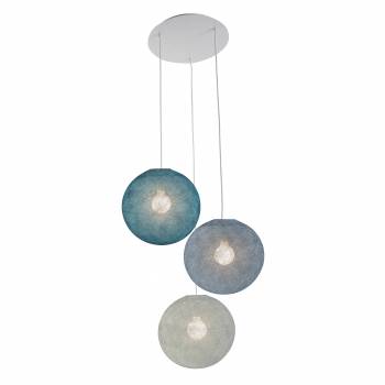 Plafonnier blanc 3 globes 31 bleu paon - azur - denim - Plafoniera 3 - La Case de Cousin Paul