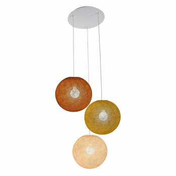 Plafonnier blanc 3 globes 31 havane - camel - lin - Ceiling light 3 - La Case de Cousin Paul