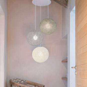 Plafonnier blanc 3 globes 31 vert de gris - gris perle - écru - Ceiling light 3 - La Case de Cousin Paul