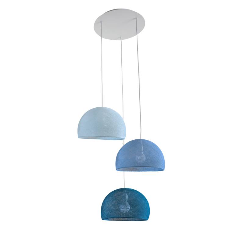 Plafonnier blanc 3 coupoles 31 bleu paon - azur - denim - Ceiling light 3 - La Case de Cousin Paul