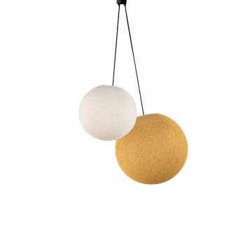 Double lighting ecru - mustard globes - Pendant lamp 2 - La Case de Cousin Paul