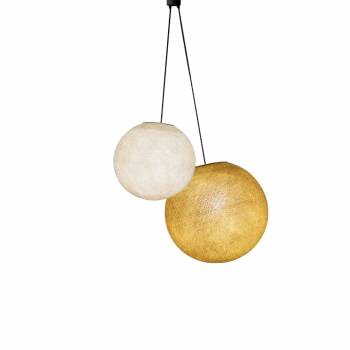 Double lighting ecru - mustard globes - Pendant lamp 2 - La Case de Cousin Paul