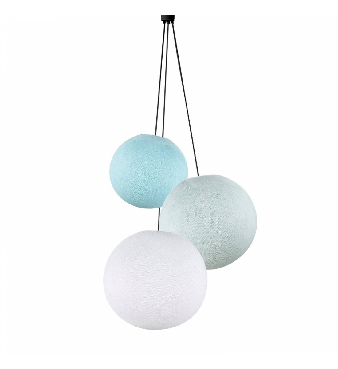 Triple lighting old sky blue-azure-white globes - Pendant lamp 3 - La Case de Cousin Paul