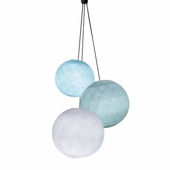 Driedubbele lamp ballampen hemelsblauw-azuurblauw-wit - Opgehangen per drie - La Case de Cousin Paul