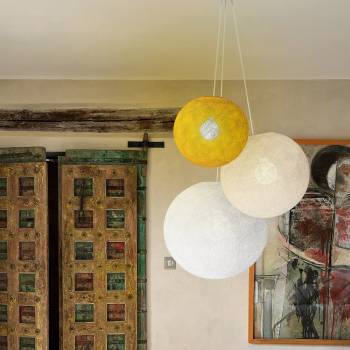Triple lighting curry - ecru - white globes - Pendant lamp 3 - La Case de Cousin Paul