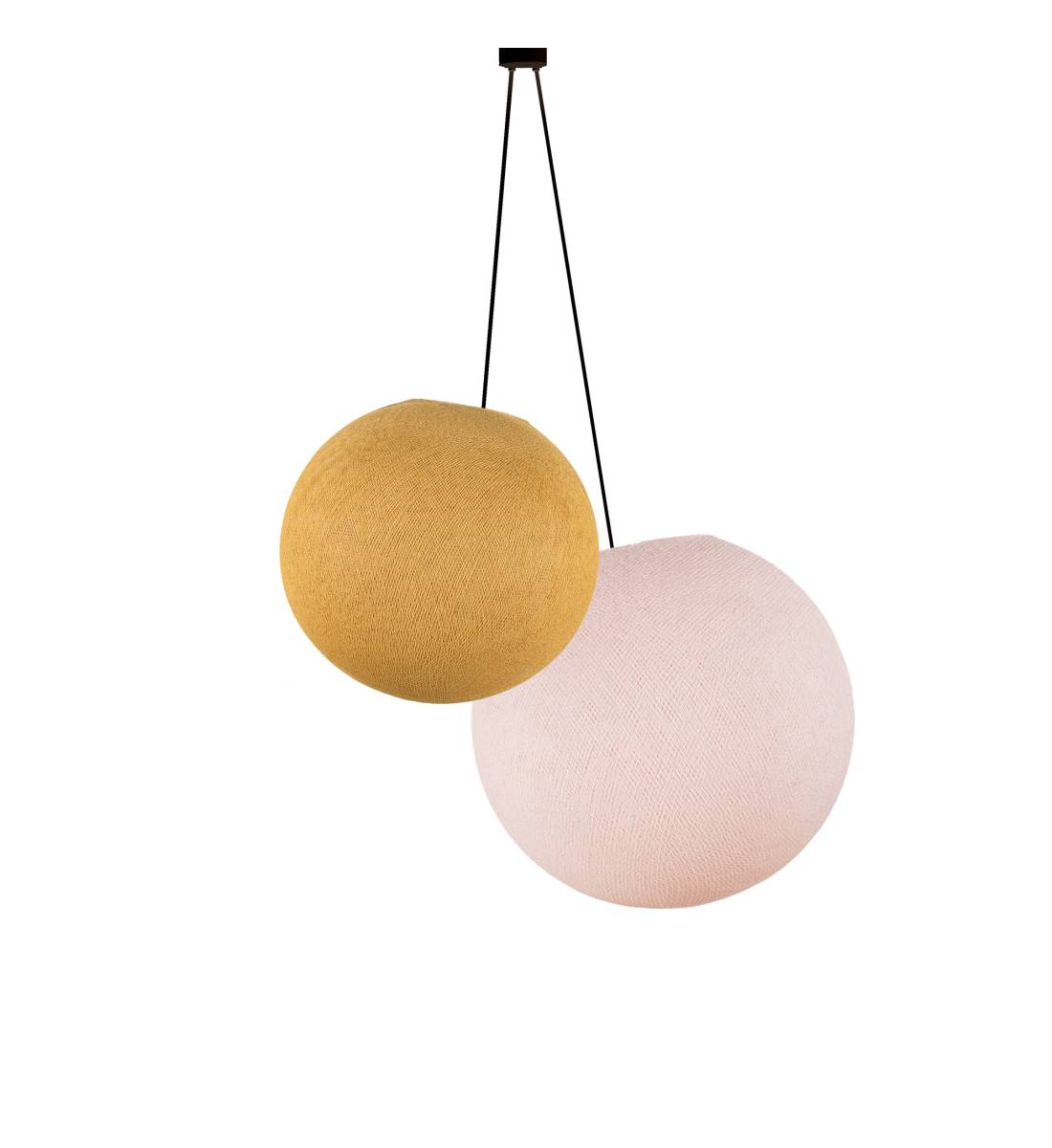 Lámpara colgante de doble globo – Mostaza y Rosa empolvado - Luminaria doble - La Case de Cousin Paul