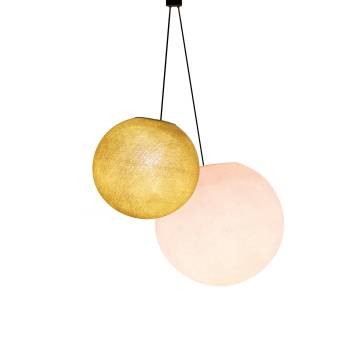 Lámpara colgante de doble globo – Mostaza y Rosa empolvado - Luminaria doble - La Case de Cousin Paul