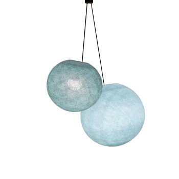 Lámpara colgante de doble globo – Verde gris y Azul celeste - Luminaria doble - La Case de Cousin Paul