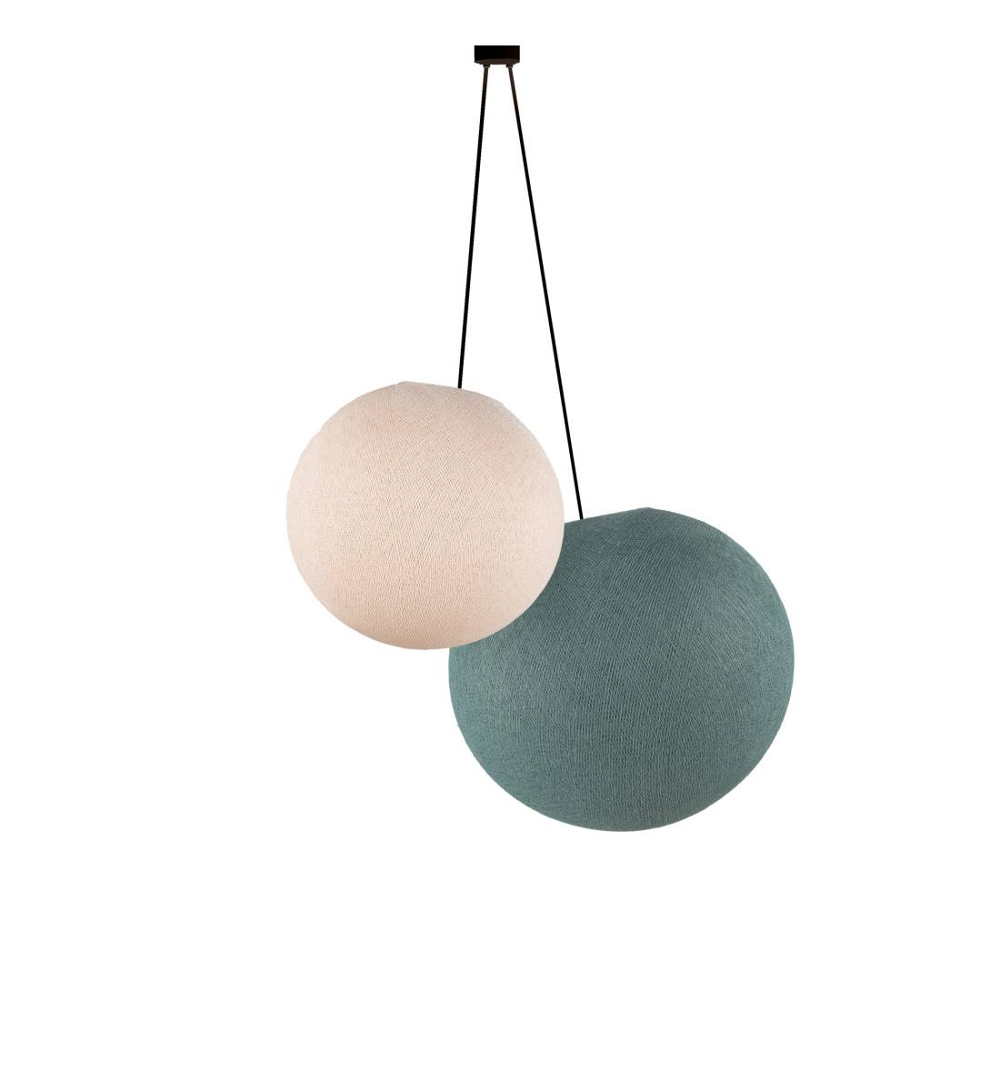 Dubbele hanglamp met bollen – Linnen en Groengrijs - Dubbel lamp ballampen - La Case de Cousin Paul