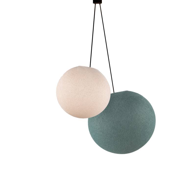 Lámpara colgante de doble globo – Lino y Verde gris - Luminaria doble - La Case de Cousin Paul Lámpara colgante de doble globo – Lino y Verde gris - Luminaria doble - La Case de Cousin Paul
