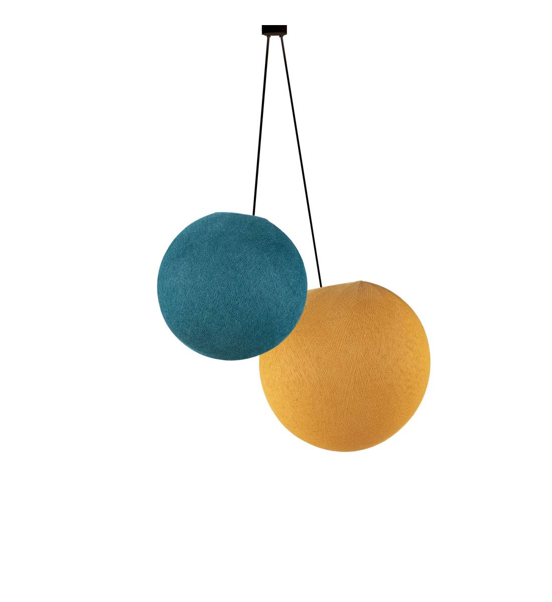Lampadario a doppio globo – Blu pavone e Camel - Doppia sospensione - La Case de Cousin Paul