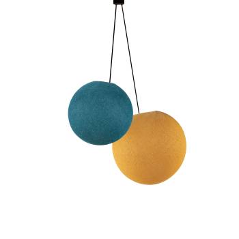 Lampadario a doppio globo – Blu pavone e Camel - Doppia sospensione - La Case de Cousin Paul