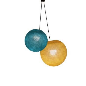 Lampadario a doppio globo – Blu pavone e Camel - Doppia sospensione - La Case de Cousin Paul
