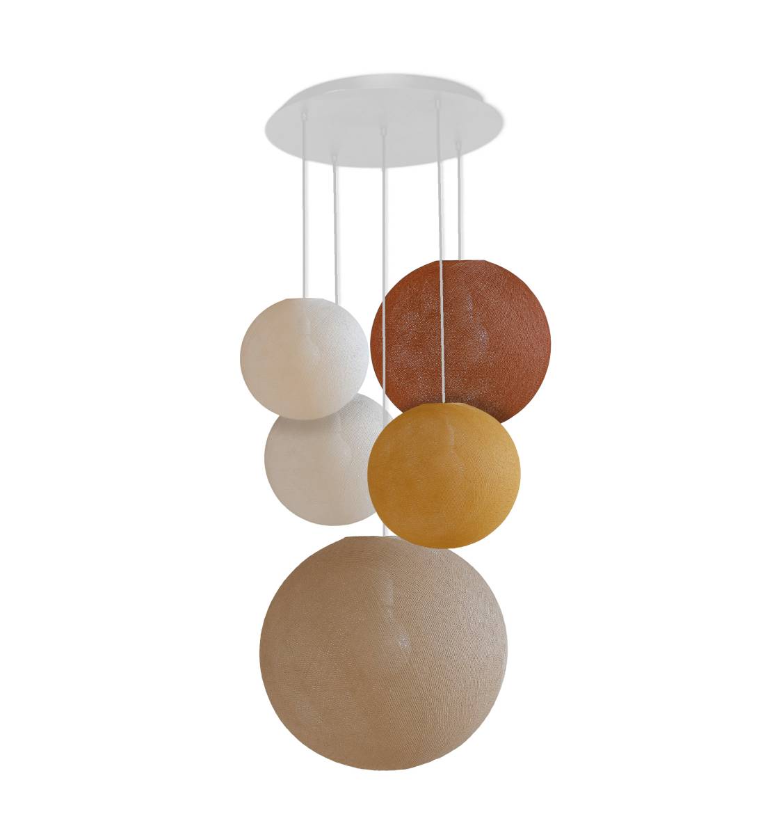 Grand plafonnier blanc 5 globes - Couleurs chaudes - Plafonnier 5 - La Case de Cousin Paul