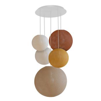 Grand plafonnier blanc 5 globes - Couleurs chaudes - Plafonnier 5 - La Case de Cousin Paul