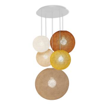Grand plafonnier blanc 5 globes - Couleurs chaudes - Plafonnier 5 - La Case de Cousin Paul