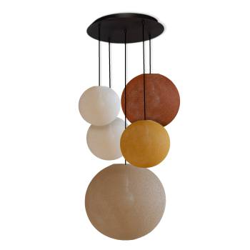Grand plafonnier noir 5 globes - Couleurs chaudes - Plafonnier 5 - La Case de Cousin Paul