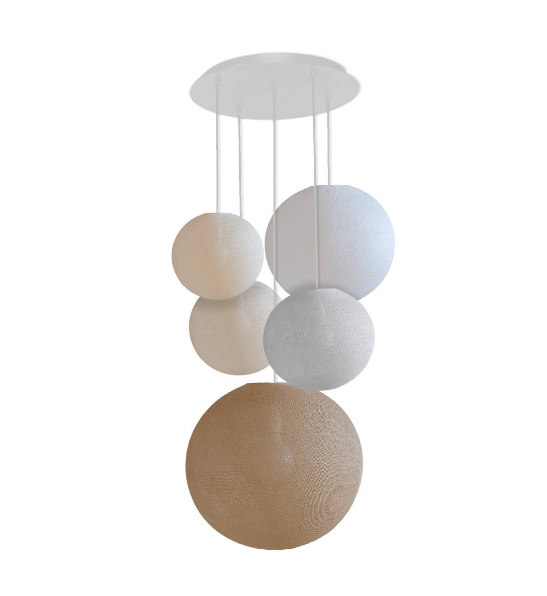 Grand plafonnier blanc 5 globes - Couleurs fraiches - Plafonnier 5 - La Case de Cousin Paul