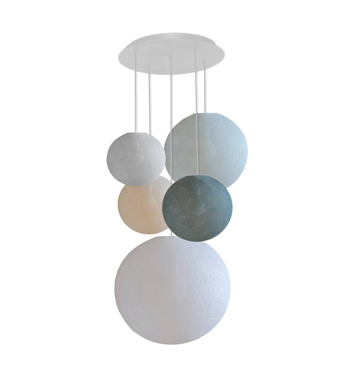 Grand plafonnier blanc 5 globes - Couleurs sereines - Plafonnier 5 - La Case de Cousin Paul