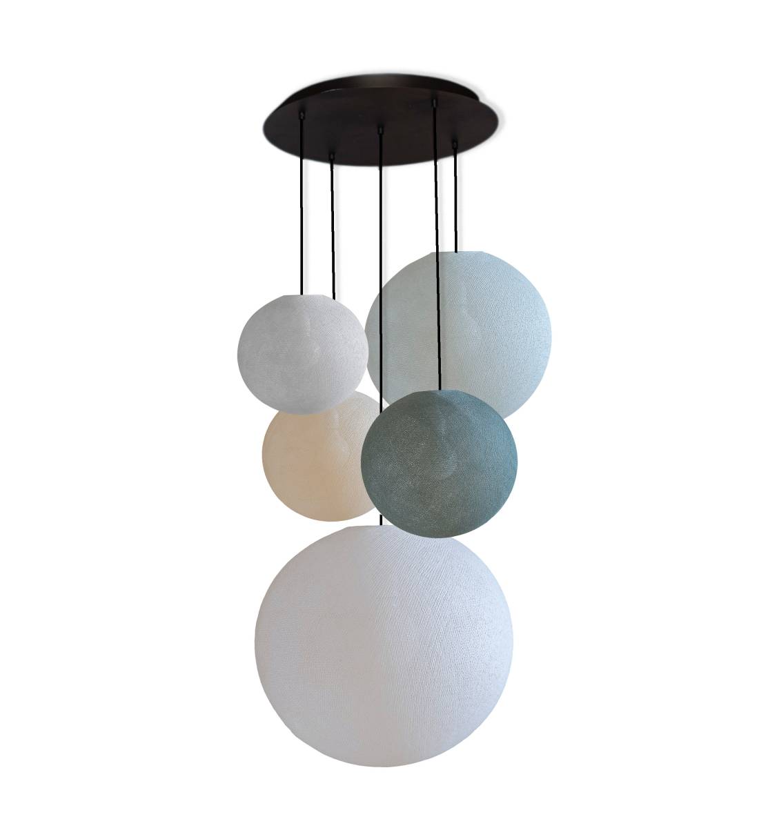 Grand plafonnier noir 5 globes - Couleurs sereines - Plafonnier 5 - La Case de Cousin Paul