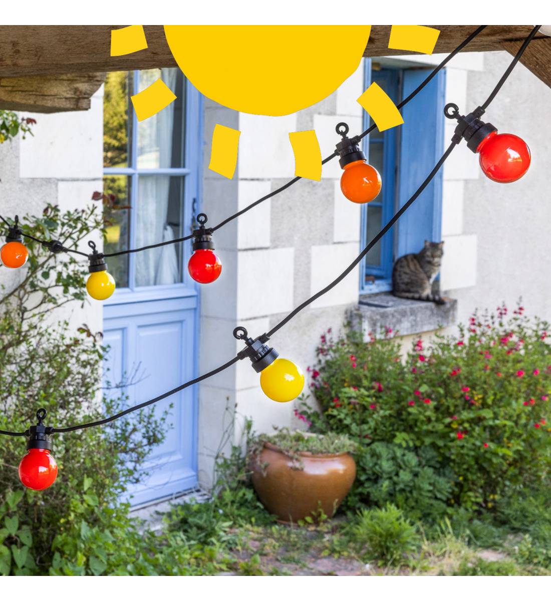 Red Guinguette solar string light - 5m - Guirlandes Guinguettes Solaires - La Case de Cousin Paul