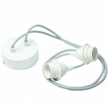 Colgante 2 blanco mate con cable tejido gris - Accesorios para lamparas - La Case de Cousin Paul