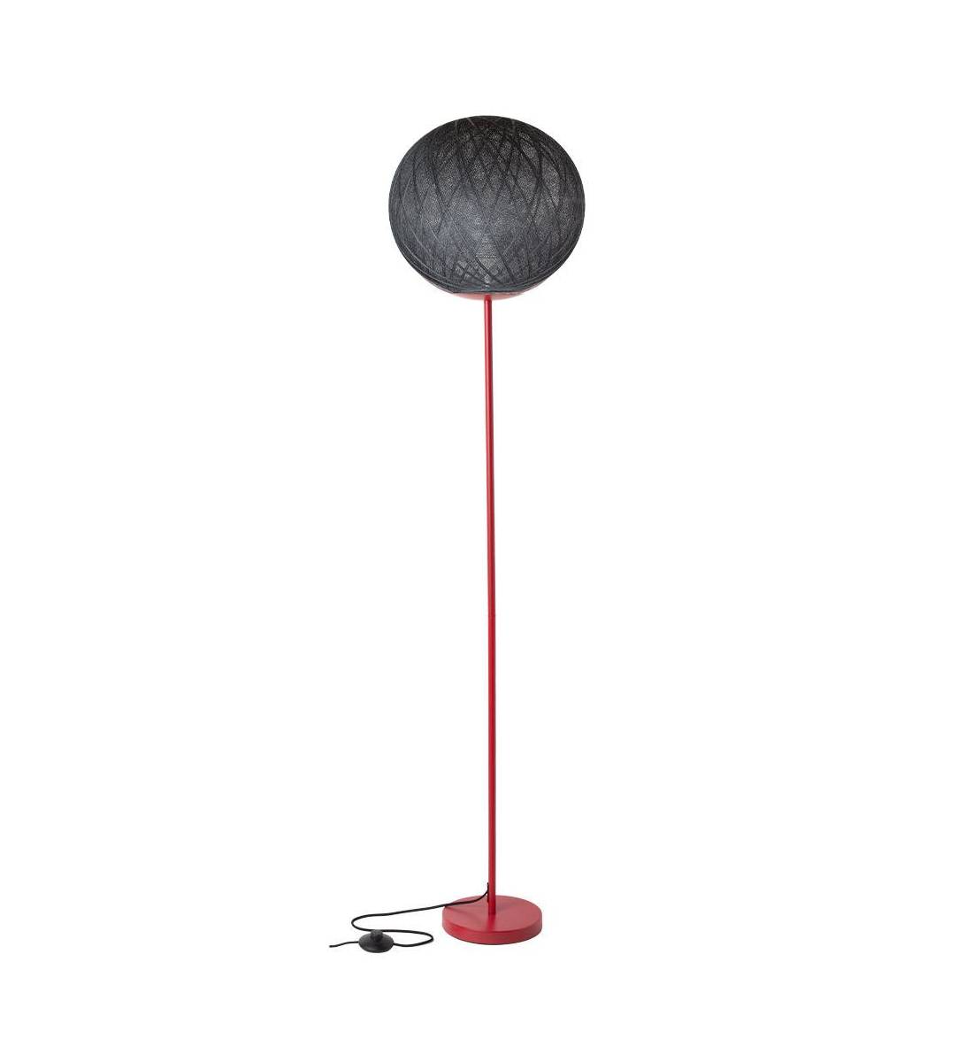 Lampada da terra rosso e "Art deco" globo nero - lampada da terra - La Case de Cousin Paul