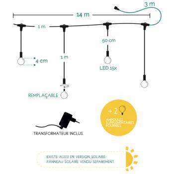 Multicolored Luciole Guinguette string light - 15m - Guinguette string lights - La Case de Cousin Paul