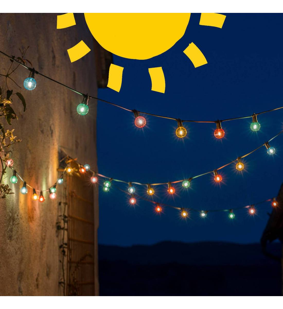 Multicolored Circus Guinguette solar string light - 6m - Guirlandes Guinguettes Solaires - La Case de Cousin Paul