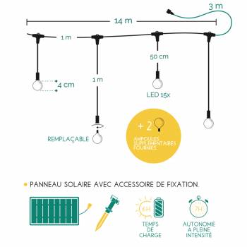 Mehrfarbig Luciole Solargirlande Guinguette - 15m - Guirlandes Guinguettes Solaires - La Case de Cousin Paul