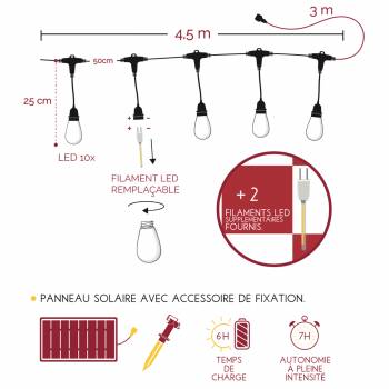 Transparent Marius Guinguette solar string light - 4,5m - Guirlandes Guinguettes Solaires - La Case de Cousin Paul